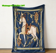 Hermès Royal Horse & Key Print Flannel Throw Blanket IMG_5036